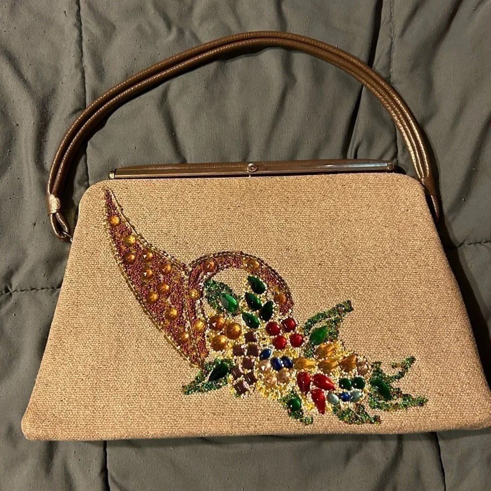 Vintage Caron of Houston Beaded Cornucopia Purse